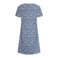 thumbnail image 4 of QJUHUNG Midi pour Femmes Été Décontracté Ample Bohème à Imprimé Floral Col Ras du Cou Manches Courtes Longueur Genou Robe Froncée avec Poches, 4 of 4
