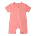 thumbnail image 1 of AherBiu Unisex Baby Clothes Short Sleeve Zip up Newborn Onesie Summer Crewneck Solid Color Rompers Outfits, 1 of 2