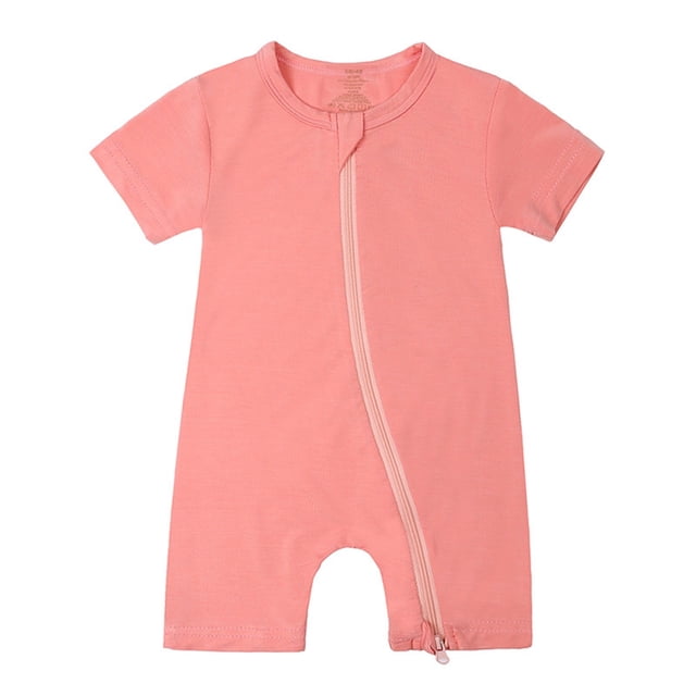 AherBiu Unisex Baby Clothes Short Sleeve Zip up Newborn Onesie Summer Crewneck Solid Color Rompers Outfits