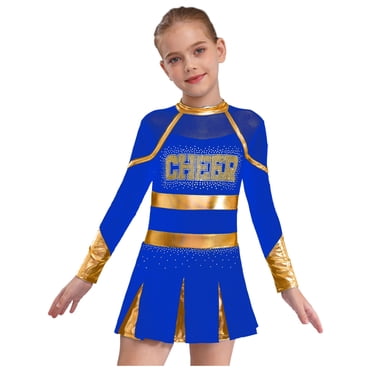 Oyolan Kids Girls Cheerleading Uniform Dress Cheer Leader Outfits School Uniform Blue 16