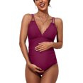 thumbnail image 1 of Ruched Side One Piece Swimsuit for Maternity V Neck Pregnancy Swimwear Modest Bath Suit, 1 of 6