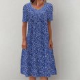 thumbnail image 2 of Ketyyh-chn99 Robes Décontractées pour Femmes Grande Taille Robe Évasée à Fleurs Robe Droite Unie pour Vacances Robe de Plage à Enfiler Bleu,G, 2 of 5