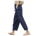 thumbnail image 1 of Diufon Cotton Linen Womens Pants Solid Color Lounge Pants High Waist Drawstring Pants with Pockets, 1 of 5