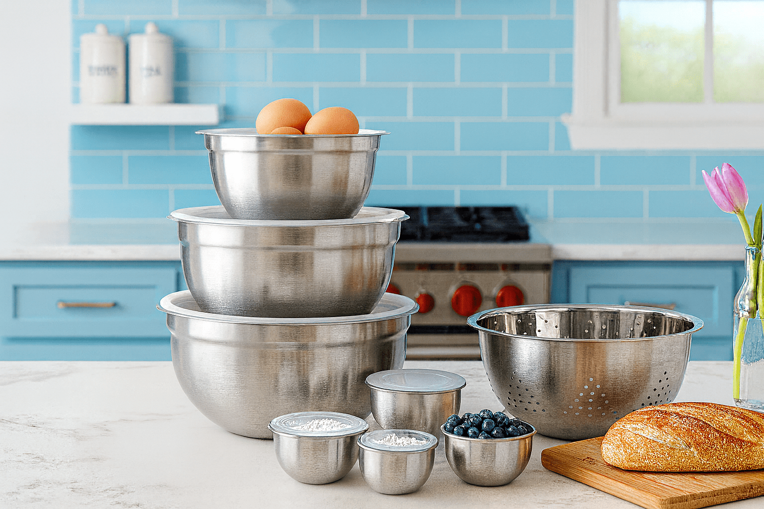 Ensemble de 23 Pièces Mainstays pour la Préparation et le Rangement de la Cuisine, en Acier Inoxydable et Plastique