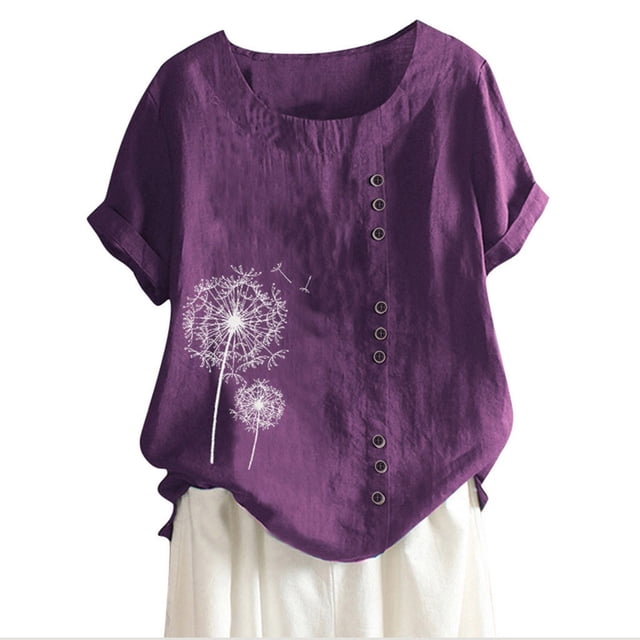 Hauts d'Été pour Femmes,Hauts d'Été pour Femmes,T-Shirt à Col d'Été pour Femmes à Manches Courtes Décontracté Imprimé avec Boutons,Shorts pour Femmes,Hauts d'Été pour Femmes
