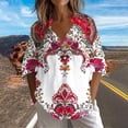 thumbnail image 1 of Ovbmpzd Chemises pour Femmes en Lin Bohème Rouge à Manches Longues Blouse Grande Taille à Col Chic Décontracté Hauts de Printemps pour Femmes P, 1 of 5