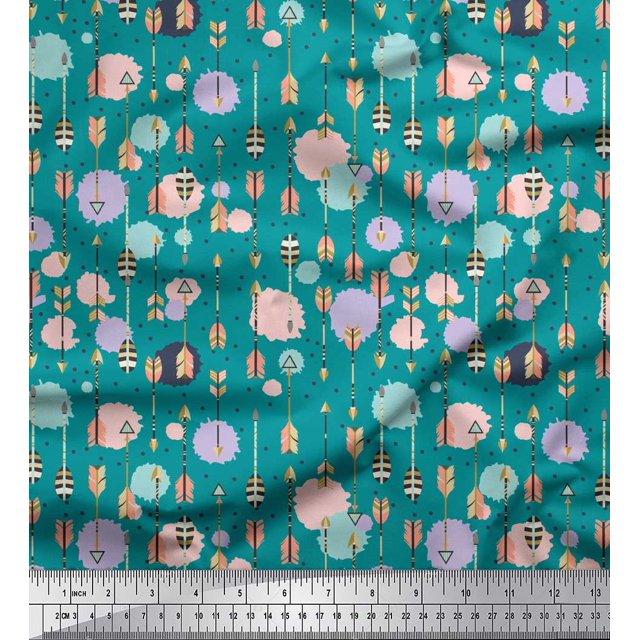 Soimoi Green Poly Georgette Fabric Dot & Arrow Tribal Print Sewing Fabric Yard 42 Inch Wide