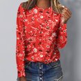 thumbnail image 2 of Pompotops Femmes Dames Col Rond Hauts Amples Décontractés T-Shirts Imprimés Blouse à Manches Longues en Solde, 2 of 5