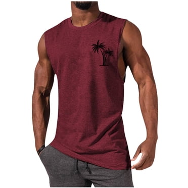 Erwazi Men's Summer Tank Top Shirt Tropical Printed Sleeveless Shirts Fitted Muscle Tank Tops Sport Round Neck T-Shirt