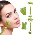 thumbnail image 2 of Face Facial Roller Massager & Gua Sha Board Set Natural Jade Stone Crystals G0Y6, 2 of 9