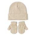 thumbnail image 1 of FAOWME Baby Knitted Hat And Glove Set Versatile Solid Color Fall Children Wool Pullover Hat Beige S, 1 of 2