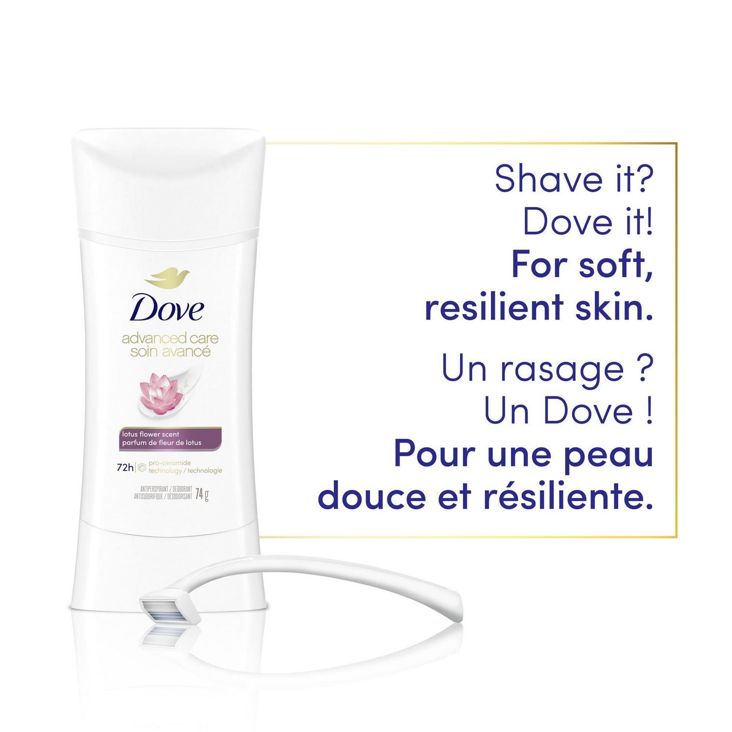 Dove Soin Avancé Désodorisant Antisudorifique en Bâton Parfum de Fleur de Lotus, 74 g