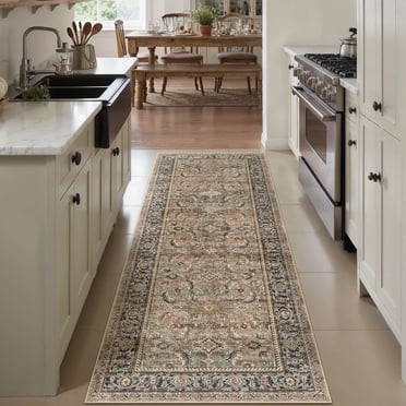 BERTHMEER 2'x8' Runner Rugs for Hallway Entryway Bathroom Bedroom Kitchen Non Skid Washable Brown Vintage Oriental Traditional Runner Rugs
