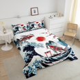 thumbnail image 3 of YST Japanese Ukiyoe 7-Piece Comforter Set, King, Koi Print, Ocean Wave, Cherry Blossoms, Traditional Ink Style, 3 of 6
