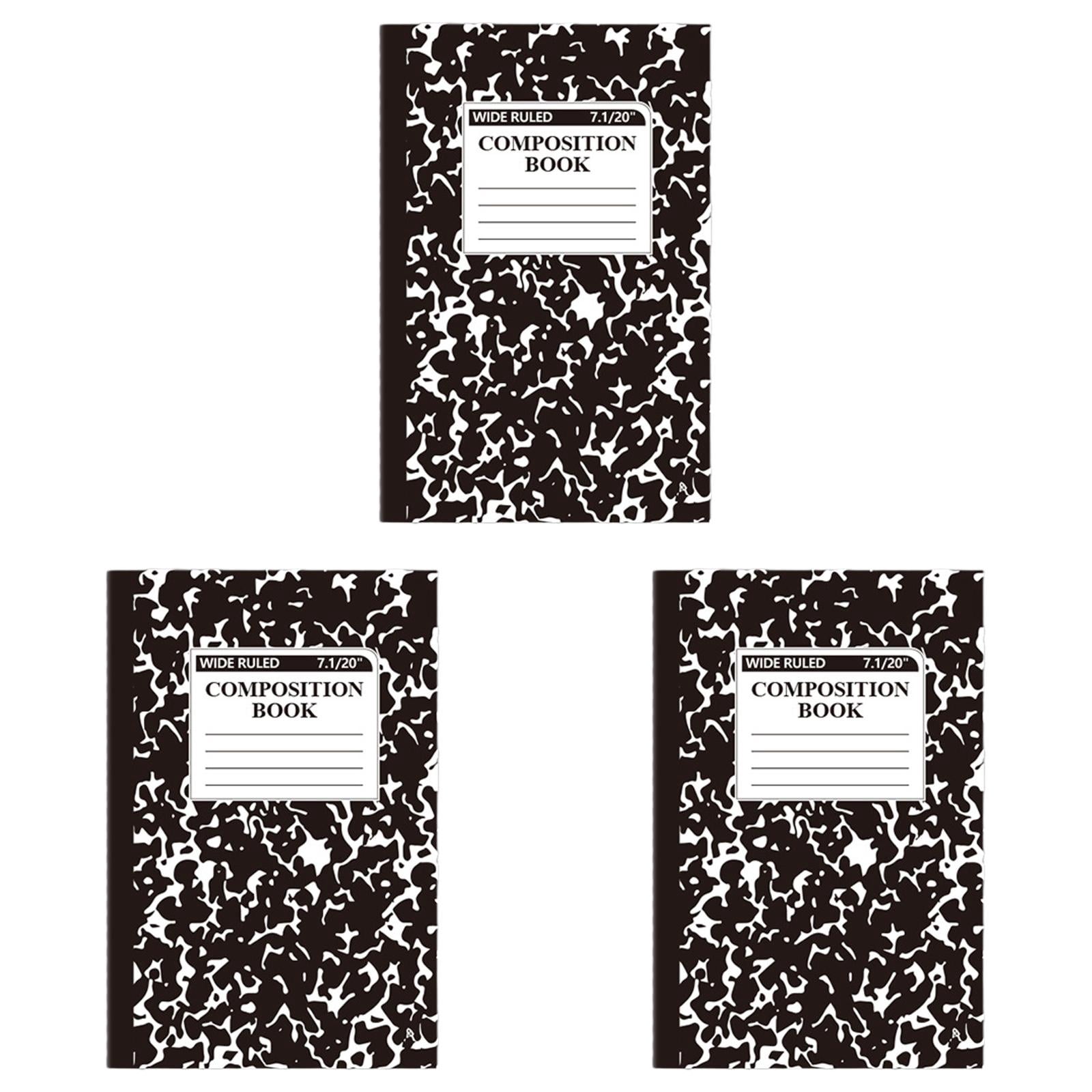 Unison Composition Notebook, Wide Ruled Composition Book, Marble Composition Notebooks for Work, 30 Sheets/60 Pages, Hard Cover, Sturdy Sewn Binding, Office Classroom Supplies,Black,3Pcs