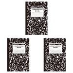 Unison Composition Notebook, Wide Ruled Composition Book, Marble Composition Notebooks for Work, 30 Sheets/60 Pages, Hard Cover, Sturdy Sewn Binding, Office Classroom Supplies,Black,3Pcs