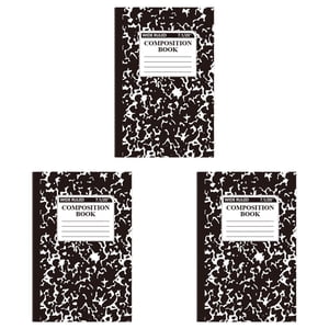 Unison Composition Notebook, Wide Ruled Composition Book, Marble Composition Notebooks for Work, 30 Sheets/60 Pages, Hard Cover, Sturdy Sewn Binding, Office Classroom Supplies,Black,3Pcs