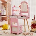 thumbnail image 2 of Costway Kids Vanity Set with 3-Color Lighting Modes, Adjustable Brightness, Mirror Cabinet Pink, 2 of 10