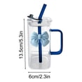 thumbnail image 3 of Binmer Transparent Square Glass Cup With Knot Handle And Straw For Coffee And Milk 400ml, 3 of 6