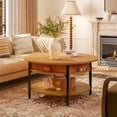 thumbnail image 2 of GUNAITO Round Lift Top Small Coffee Table with Storage, Modern Farmhouse Center Table with Shelf 2 Tier Circle Table for Living Room, Natural Burl, 2 of 8