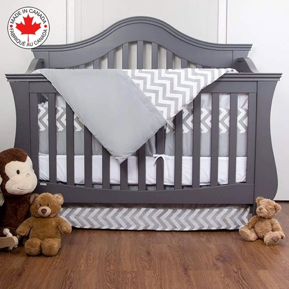 Bebelelo 7 Pieces Baby Bedding Set - Nursery Crib Set Including Skirt, Comforter, Quilt Cover, Fitted Sheet, and More for Kids, Boys, Girls (Gray and White Chevron Zig Zag Pattern)