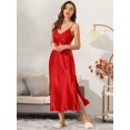 thumbnail image 2 of INSPIRE CHIC Nuisette d'Halloween en Satin pour Femme, Col en V, Sans Manches, Maxi Chemise de Nuit avec Bretelles Spaghetti Ajustables et Détail Plissé, Robe de Détente Soyeuse, Rouge Moyen, 2 of 5