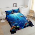 thumbnail image 4 of Erosebridal Ensembles de Couette Océan Poissons Requins Format Simple, Couettes et Duvets Animaux Marins, Bleu, Réversible 2 Pcs, 4 of 7