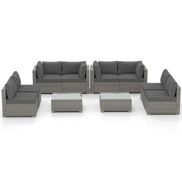 Gymax Ensemble de Conversation en Rotin PE pour Canapé Sectionnel 10 Pcs Gris