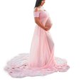 thumbnail image 1 of Pregnant Women Chiffon Patchwork Off Shoulder Front Slit Floor Length Dress Prop, 1 of 7