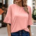 thumbnail image 2 of Pompotops Blouse d'Été Décontractée pour Femme à Manches Trois-Quarts, Col Rond, Hauts Unis, T-Shirt en Solde, 2 of 6
