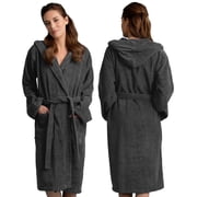Canadian Linen Terry Women Cloth Warm Bathrobe Cotton for Adult Hooded Shower Bath Soft Plush Hotel Spa Massage Salon Resorts Lounge, Large, Dark Grey