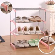 pstuiky Stainless Steel Folding Shoe Rack 4-Tier Stackable Shoe Organizer for Closet, Entryway, Hallway Space-Saving Shoe Storage Unit