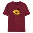thumbnail image 5 of Blouse Été Manches Courtes T-shirt Imprimé Tournesol Blouse Femmes T-shirt Imprimé Tournesol Femmes Col Rond Top, Rouge Vin, XL, 5 of 5