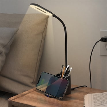 LSLJS LED Smart Desk Lamp, 15W Wireless Charging, with Pen Holder Holder, Student Eye Protection Study Lamp, Suitable for Office, Bedroom, Dorm, Desk Lamp