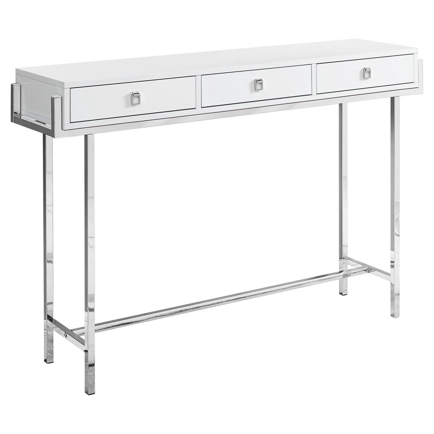 Monarch Specialties Table D'appoint, Console, Entrée, Étroit, Sofa, Tiroir De Rangement, Salon, Chambre À Coucher, Métal, Stratifié, Blanc Lustré, Chrome, Contemporain, Moderne