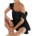 thumbnail image 2 of Faithtur Womenacute;s Summer 2PCS Pajamas Sets Sleeveless Backless Sling Vest + Solid Color Ruffle Shorts, 2 of 3