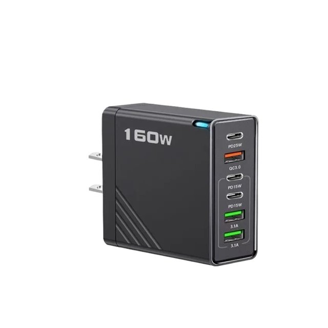 160W 6-Port Fast Charger USB Type C Quick Charging Adapter for Mobile Phones and Tablets