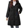 thumbnail image 1 of hoksml Women Mid-Length Hooded Down Jacket Solid Color Zipper Pocket Winter Warm Coat Fashion Comfortable Puffer Jacket, 1 of 4
