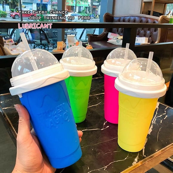 Slushy Maker Magic Cup, Magic Quick-Frozen Smoothie Cup Cooling Cup, Double-Layer Squeeze Cup With Lid, Suitable For Children And Home-Made Smoothie Tools, Pink