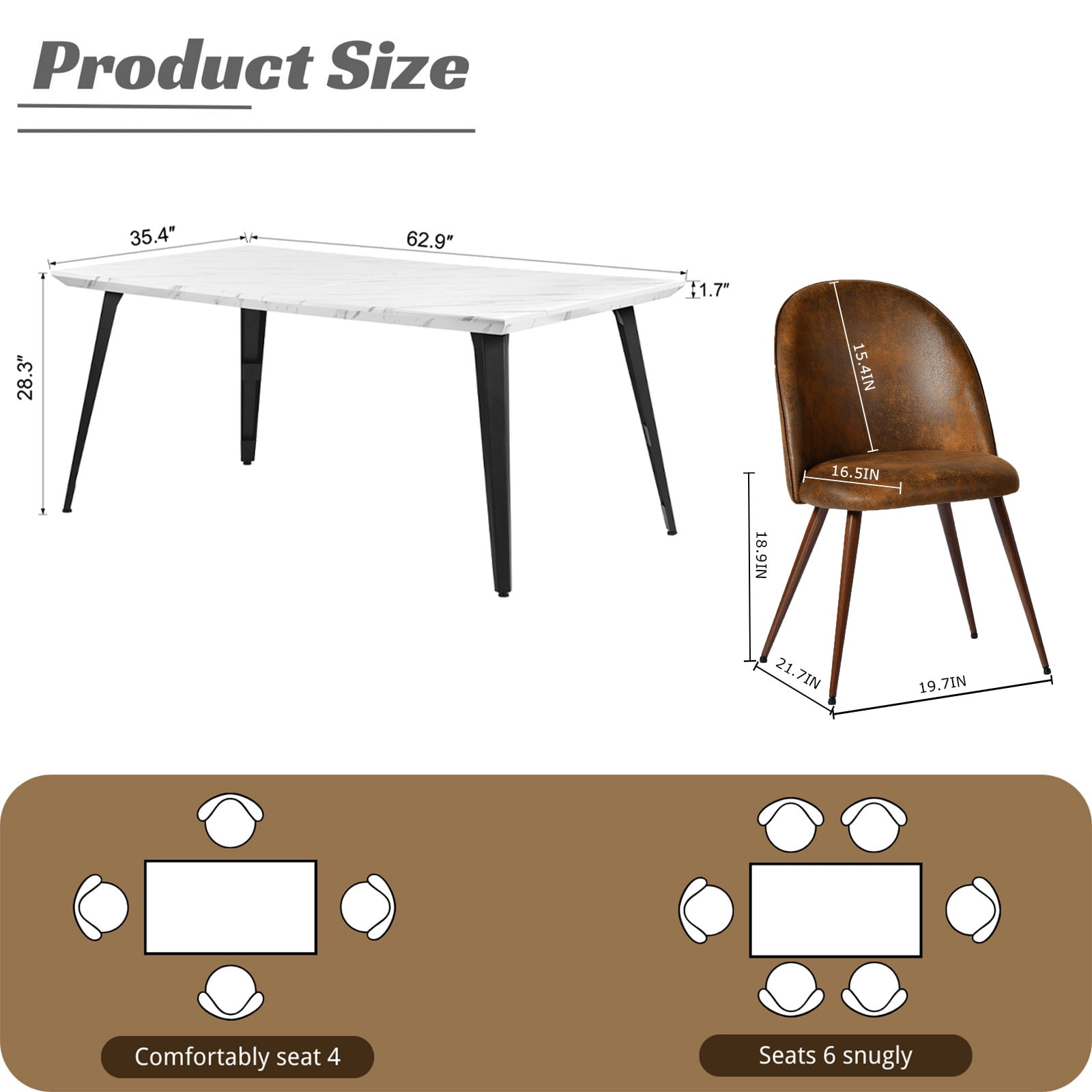 Ensemble de salle à manger Homy Casa 5 pièces, table rectangulaire imitation noyer avec chaises rembourrées