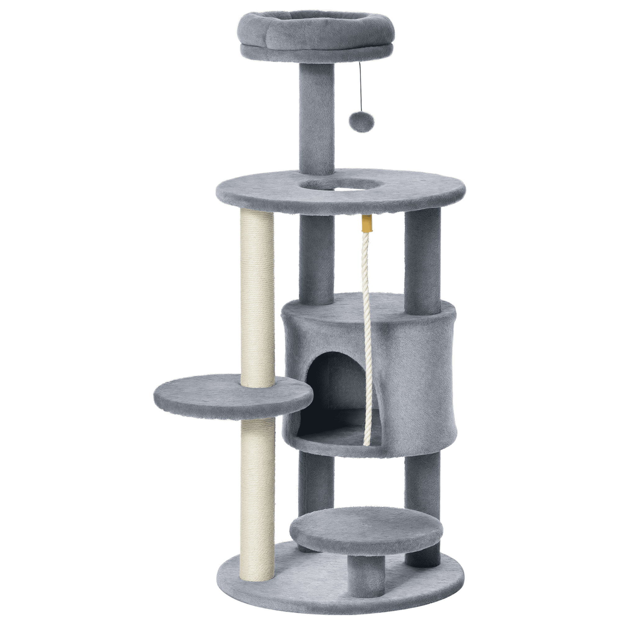 PawHut 44" Cat Tree Tower with Condo, Scratching Posts, Bed, Dark Grey
