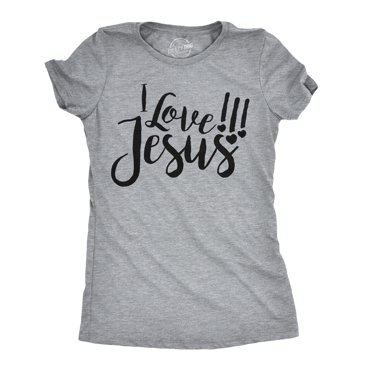 Womens I Love Jesus T Shirt Cute Religious Easter Christian Faith Pray Tee (Light Heather Grey) - S