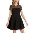 thumbnail image 1 of Girls Dress Solid Color Mesh Stitching Cute Summer Short Everyday Dress, 1 of 4