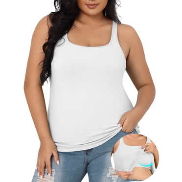 Charmo Camisole en Coton pour Femmes Grande Taille avec Soutien-Gorge Intégré, Bretelles Plus Larges Ajustables, Débardeur Basique