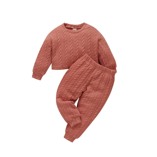 Xingqing 2 Pcs Chandail Tricoté à Manches Longues pour Bébé Fille Garçon, Chandail Molletonné, Hauts, Pantalons, Vêtements d'Automne Hiver