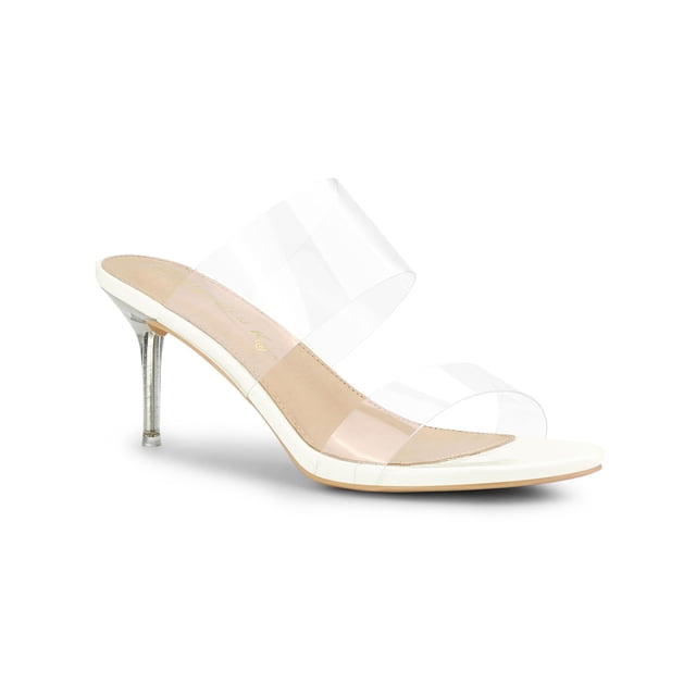 BLISSFUL STEP Sandales à Talons Aiguilles Transparentes pour Femmes à Bout Ouvert à Enfiler Blanches 7