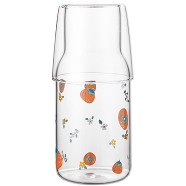 Glass Bottle Cartoon Decorative Transparent Milk Bottle Juice Bottle with Cup
