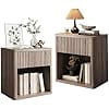 Set of 2 Fluted Nightstands with Drawer and Open Shelf, Mid-Century Modern Bedside Tables, 22.7"W x 15.4"D x 24.1"H End Tables