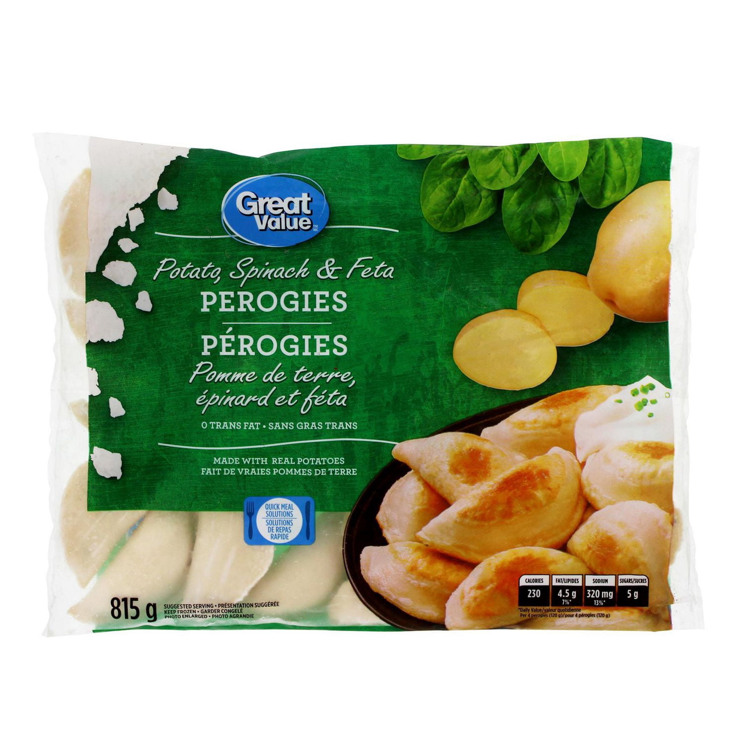 Pérogies pomme de terre, épinard et féta Great Value