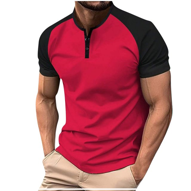 Kaemgyyd Men's Casual Henley Shirts Stylish Color Block Short Sleeve Summer Tops Lightweight Button Crew Neck Pullover Basic Tees